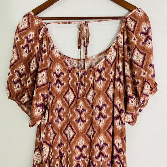 Knox Rose Dress Women Large Cognac Maxi Tier Paisley Prairie Boho Cottage NWT - Picture 8 of 10